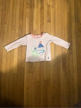Joules 12-18 dinosaur & volcano motif striped top